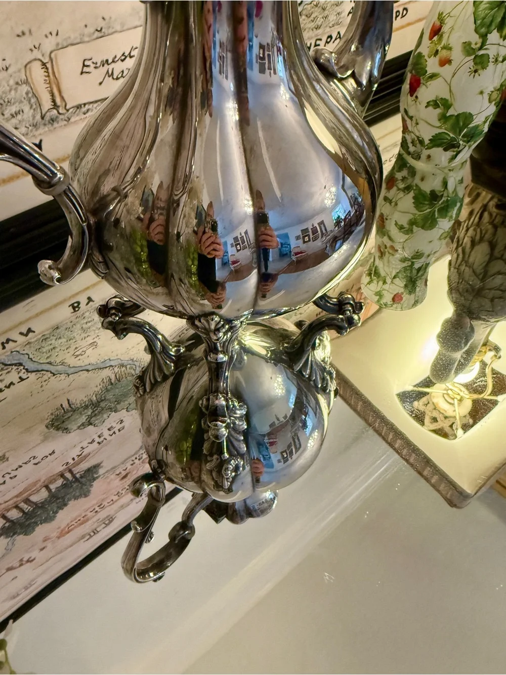 Reed & Barton Silver-Plate Ornate Coffee Pitcher with Floral Accents - Picture 8 of 10